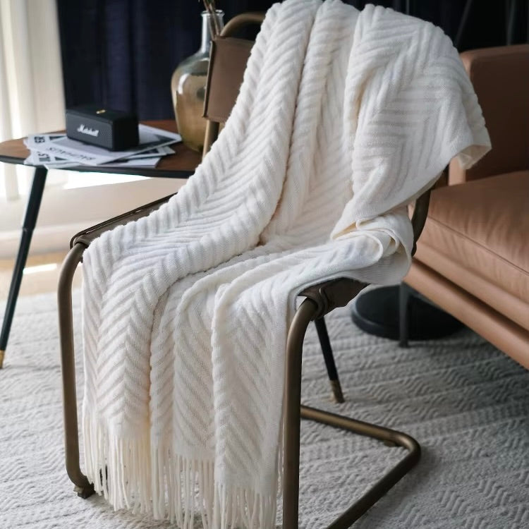 Knitted Zigzag Tassel Throw