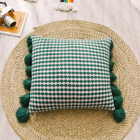 Knitted Tassel Embellished Cushion Cover