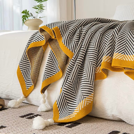 Zigzag Knit Tassel Throw