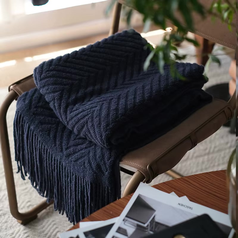 Knitted Zigzag Tassel Throw