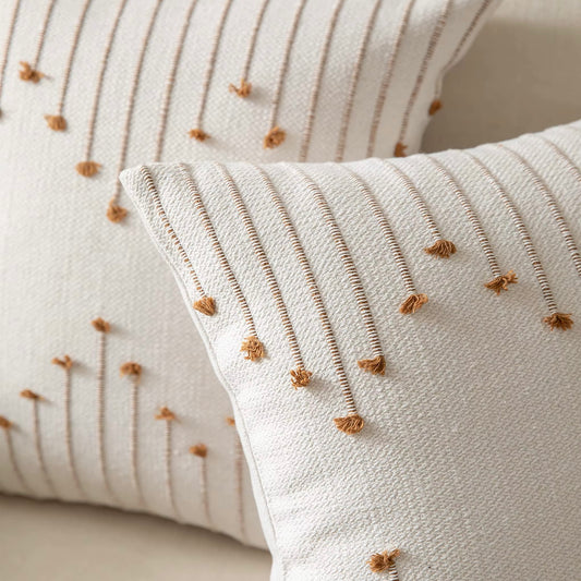 Embroidered Stripe Cotton Cushion Cover (Set of 2)