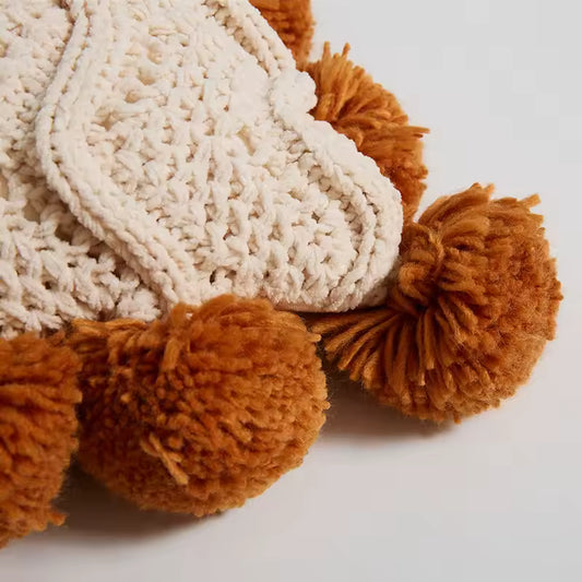 Knitted Pompom Embellished Cushion Cover