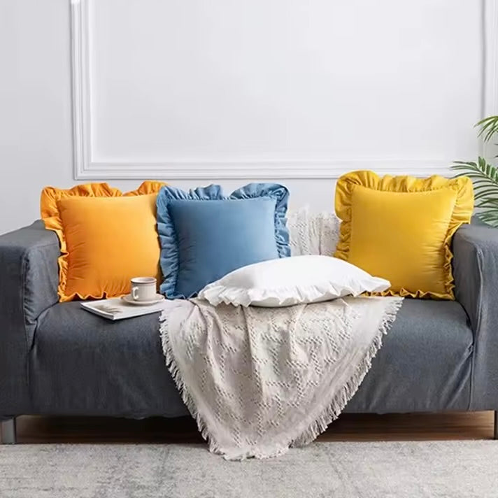 Velvet Ruffle Cushion Cover