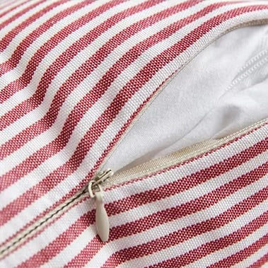 Red & Ivory Small Stripe Tassel Cushion Cover
