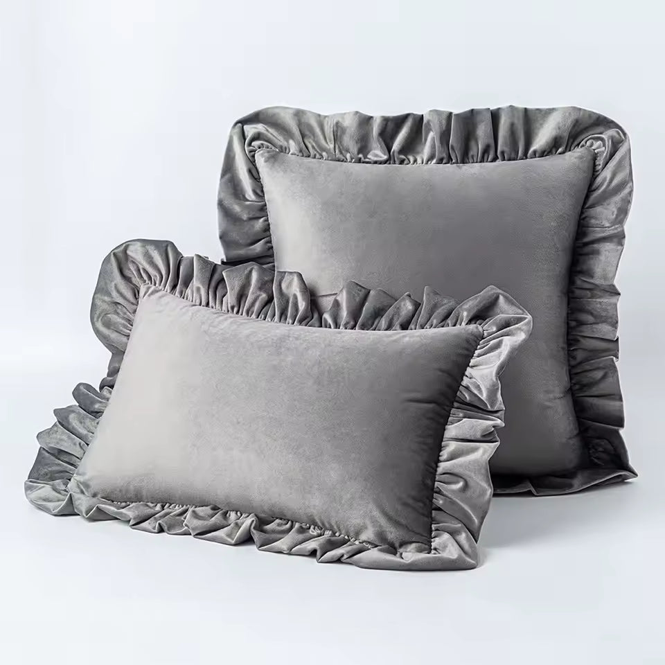 Velvet Ruffle Cushion Cover
