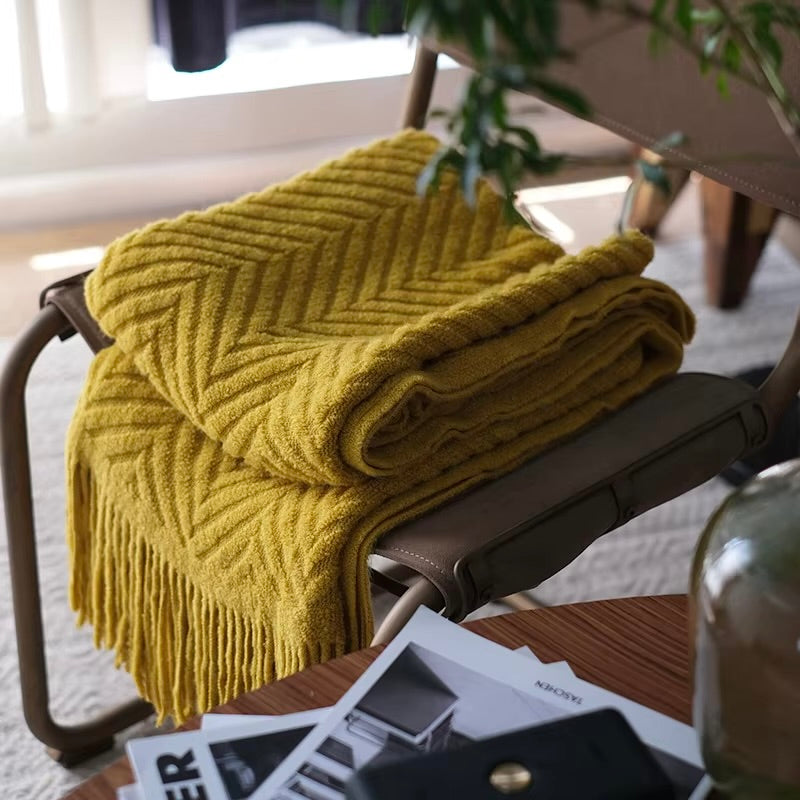 Knitted Zigzag Tassel Throw