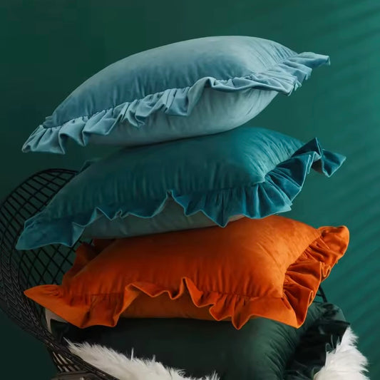 Velvet Ruffle Cushion Cover