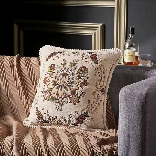 Floral Jacquard Decorative Cushion Cover