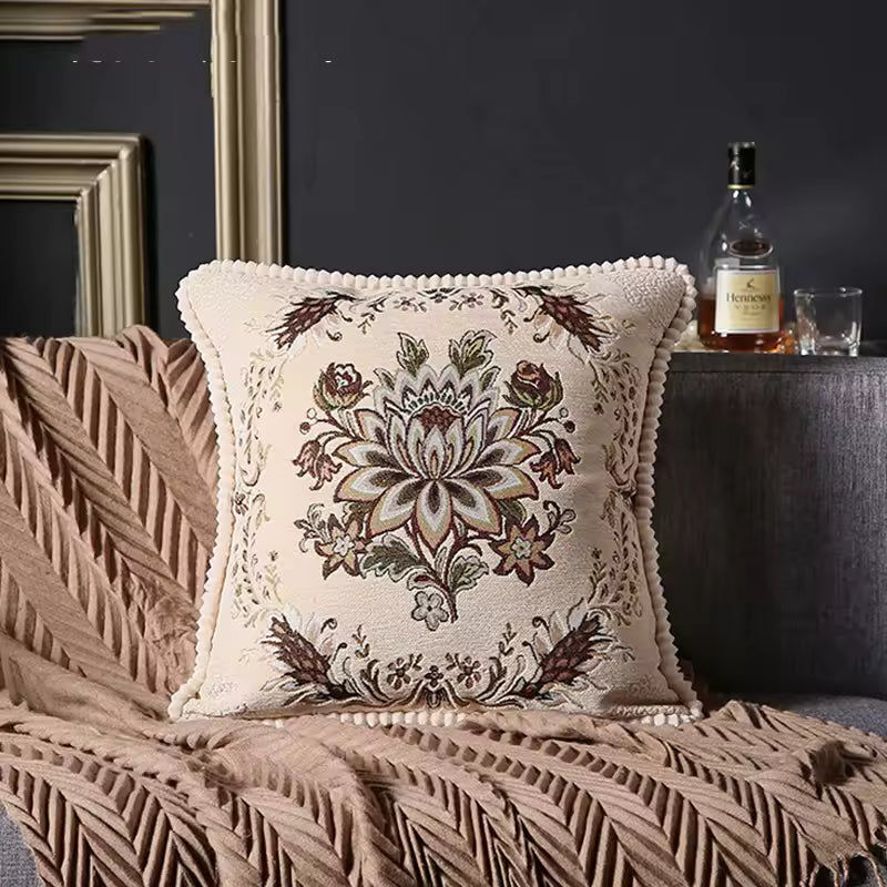 Floral Jacquard Decorative Cushion Cover