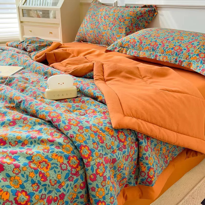 Orange Floral Breathable Quilt
