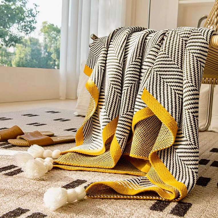 Zigzag Knit Tassel Throw
