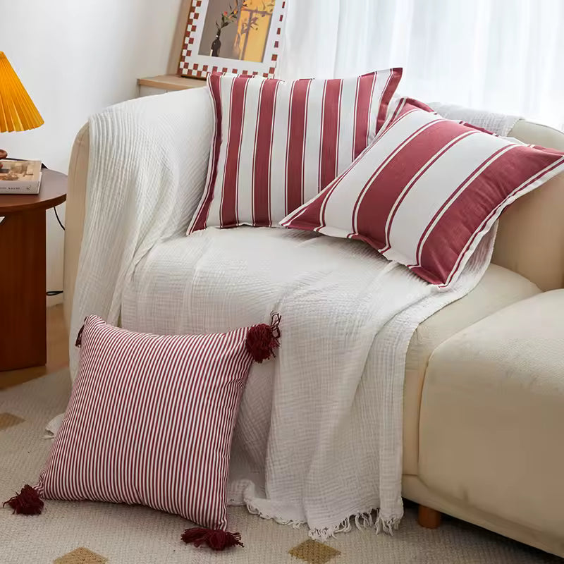 Red & Ivory Large Stripe Cushion Cover