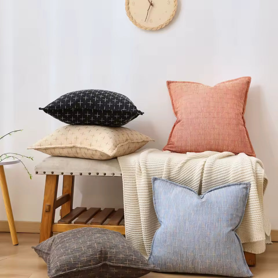 Woven Textured Cross Cushion Cover