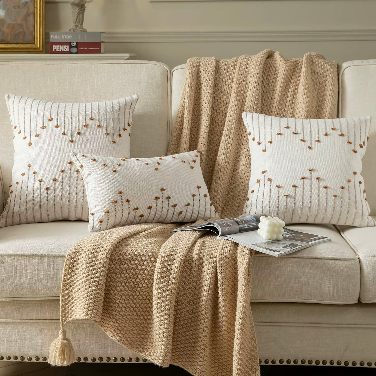 Embroidered Stripe Cotton Cushion Cover (Set of 2)