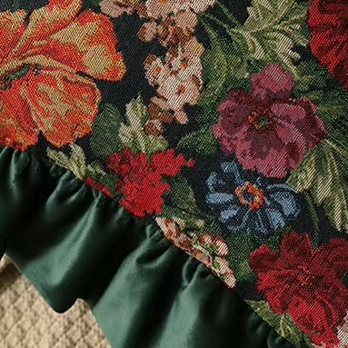 Velvet Ruffle Floral Cushion Cover