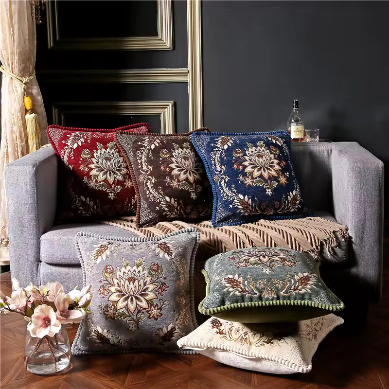 Floral Jacquard Decorative Cushion Cover