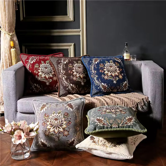 Floral Jacquard Decorative Cushion Cover