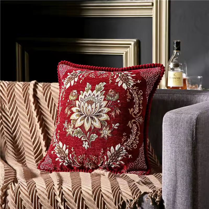 Floral Jacquard Decorative Cushion Cover