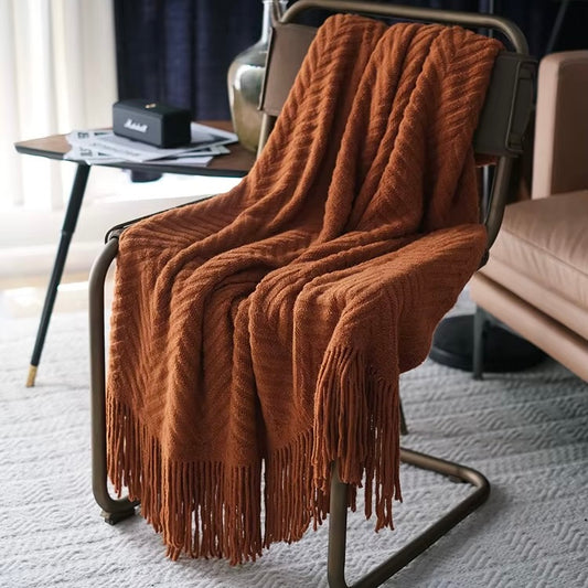 Knitted Zigzag Tassel Throw