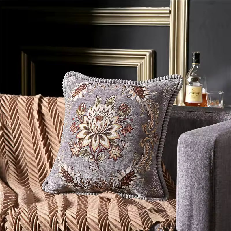Floral Jacquard Decorative Cushion Cover