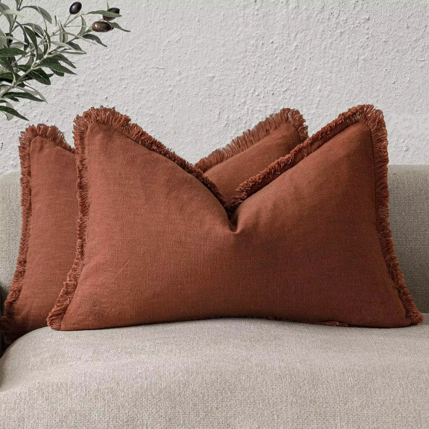 Linen Effect Fringed Cushion Cover (Set of 2)