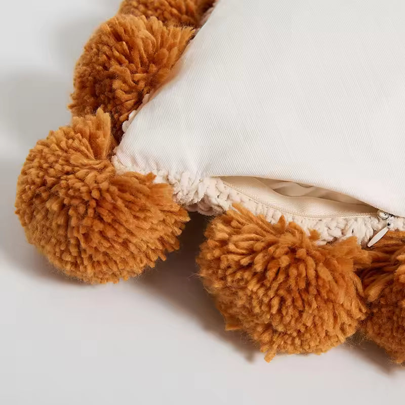 Knitted Pompom Embellished Cushion Cover
