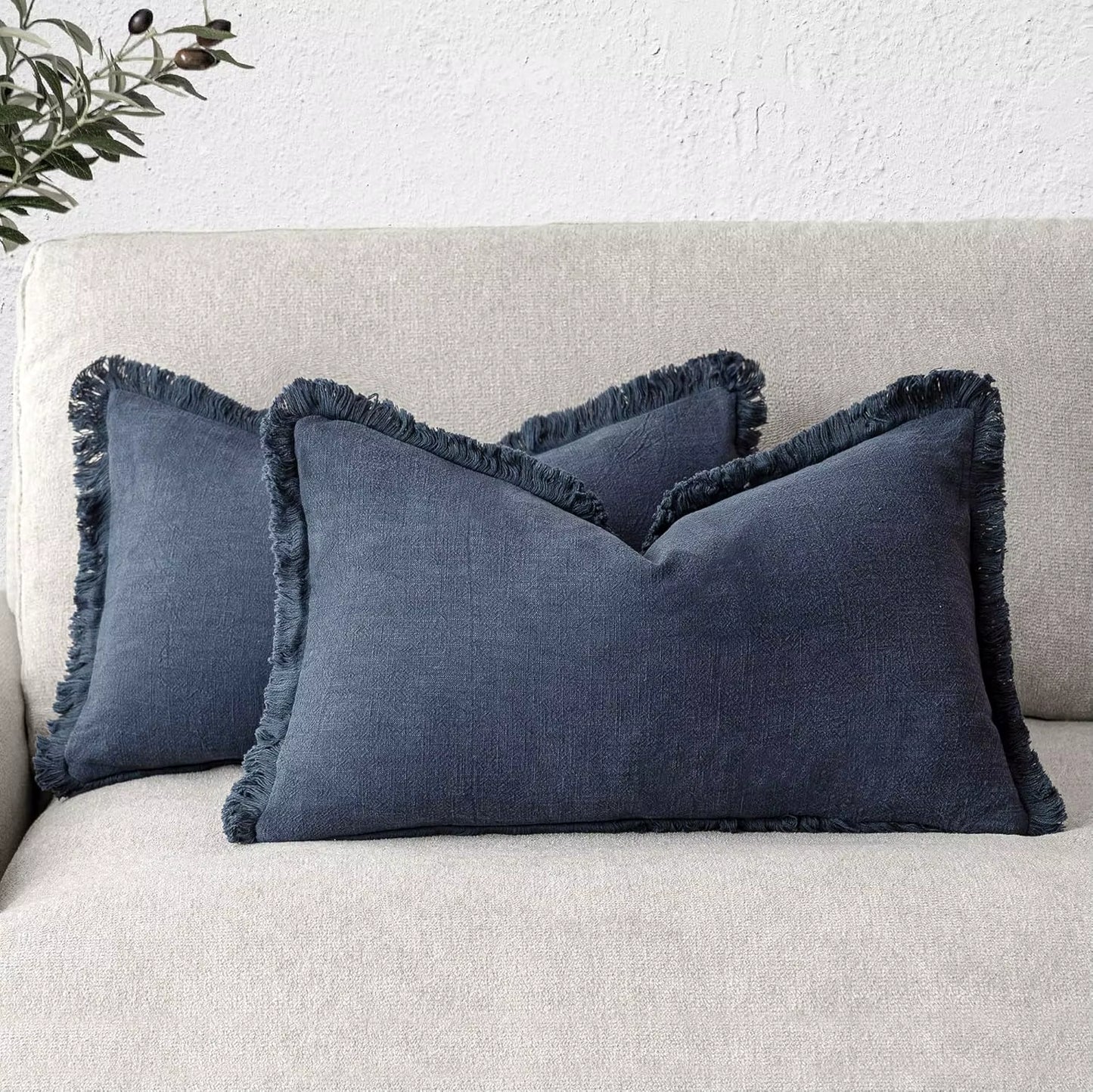Linen Effect Fringed Cushion Cover (Set of 2)