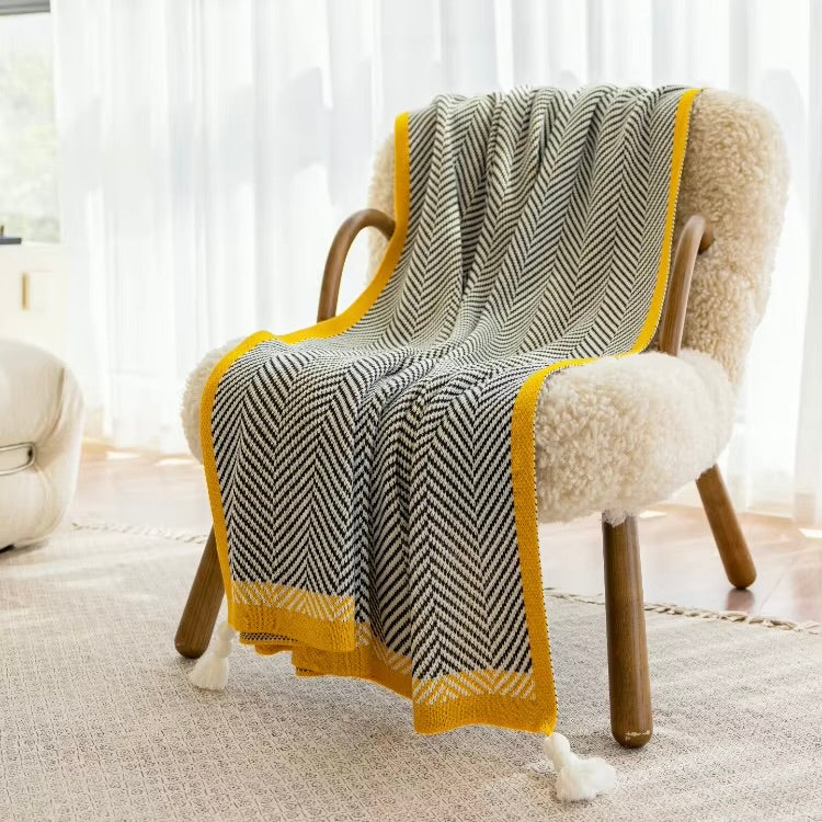 Zigzag Knit Tassel Throw