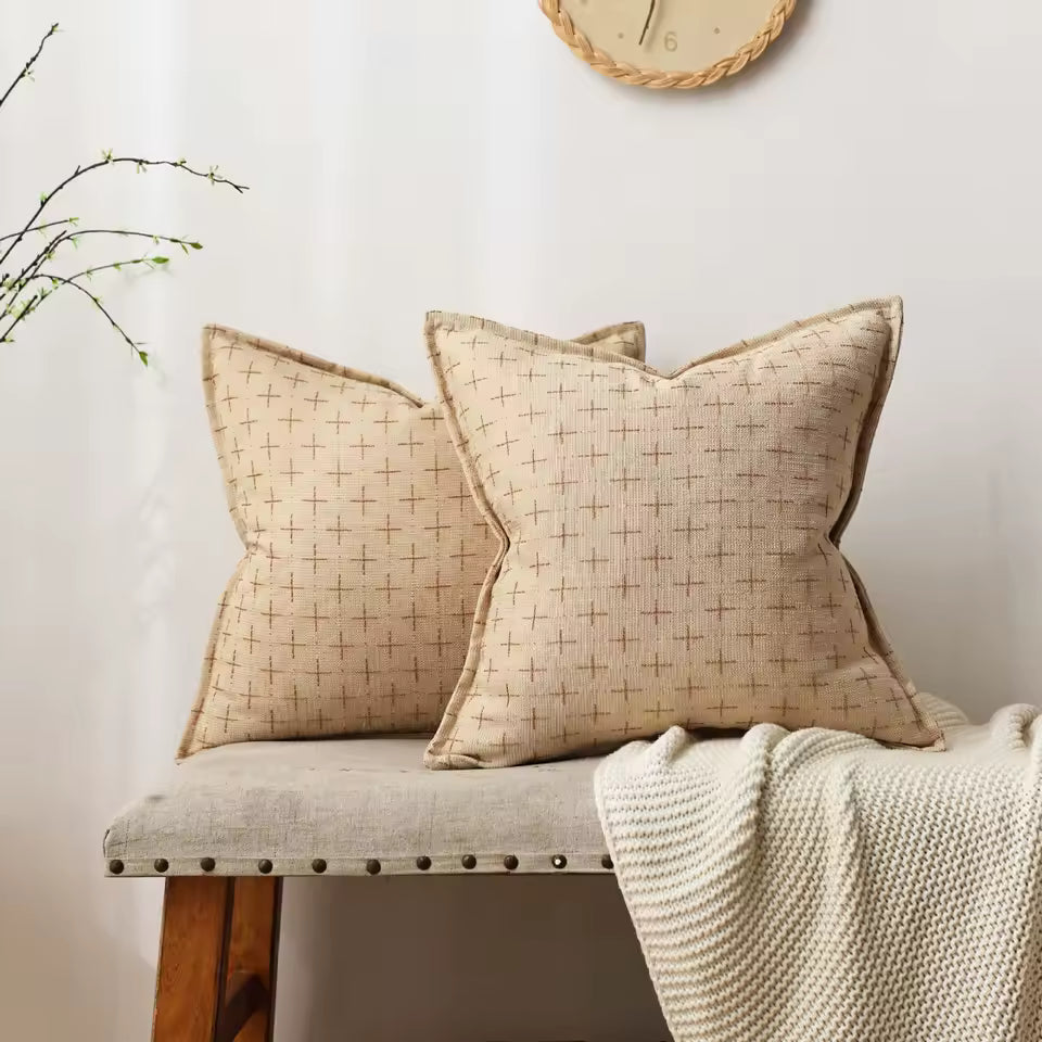Woven Textured Cross Cushion Cover