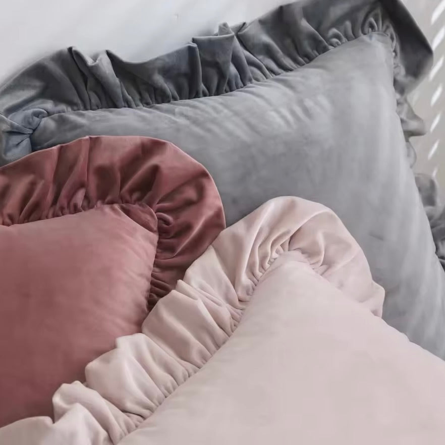 Velvet Ruffle Cushion Cover