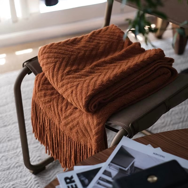 Knitted Zigzag Tassel Throw