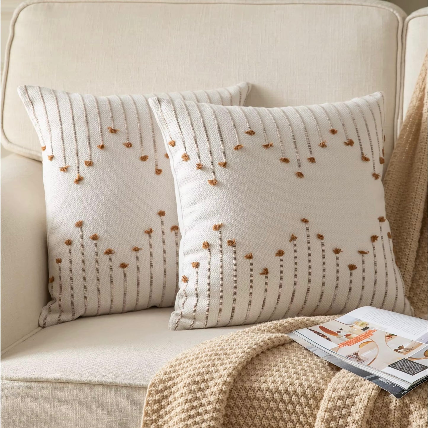 Embroidered Stripe Cotton Cushion Cover (Set of 2)