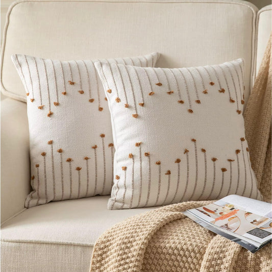 Embroidered Stripe Cotton Cushion Cover (Set of 2)