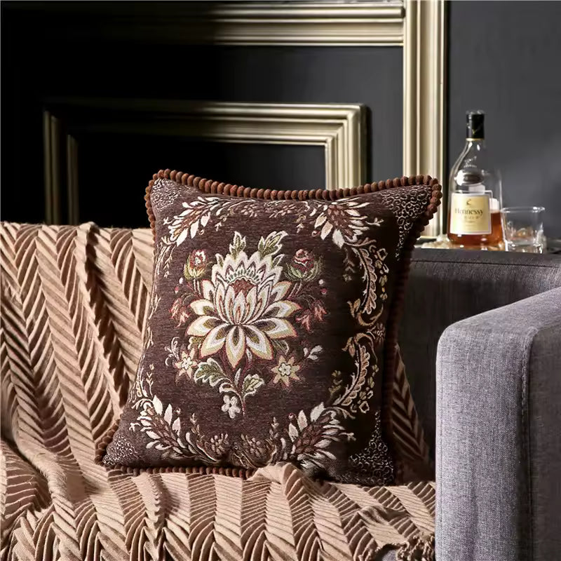 Floral Jacquard Decorative Cushion Cover