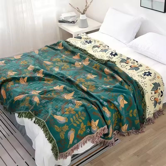 Lovebird Double-Sided Cotton Throw
