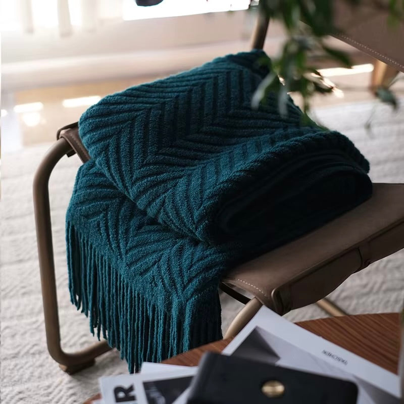 Knitted Zigzag Tassel Throw