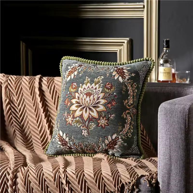 Floral Jacquard Decorative Cushion Cover