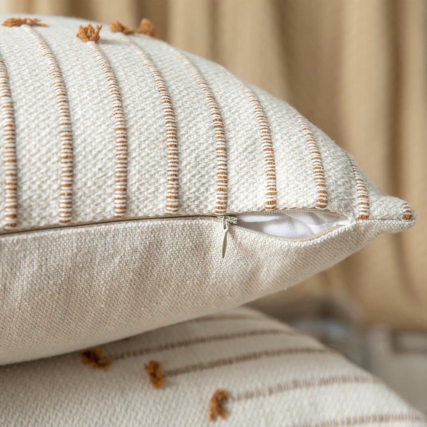 Embroidered Stripe Cotton Cushion Cover (Set of 2)