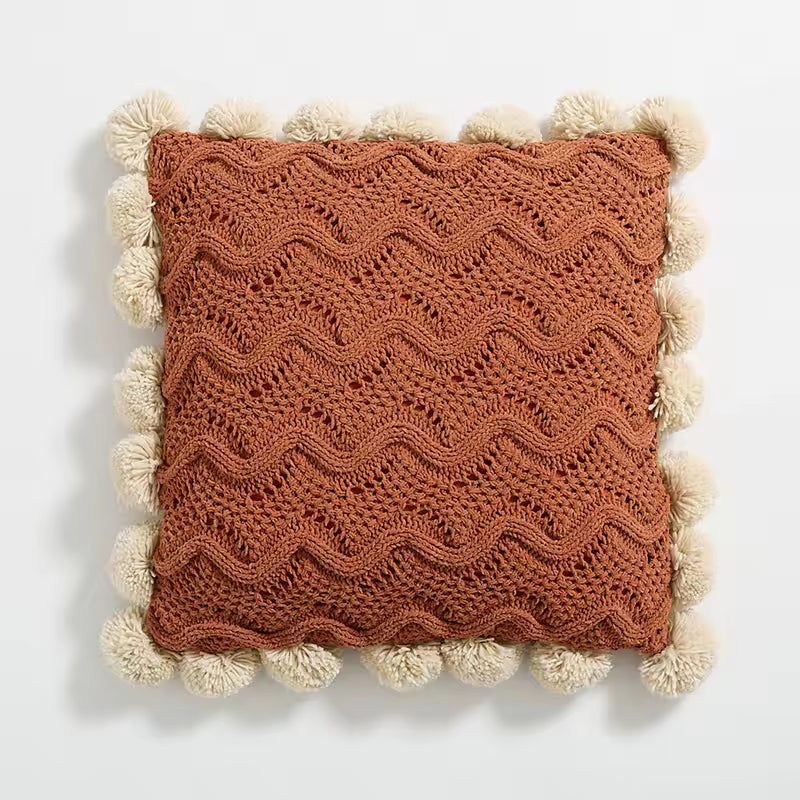 Knitted Pompom Embellished Cushion Cover