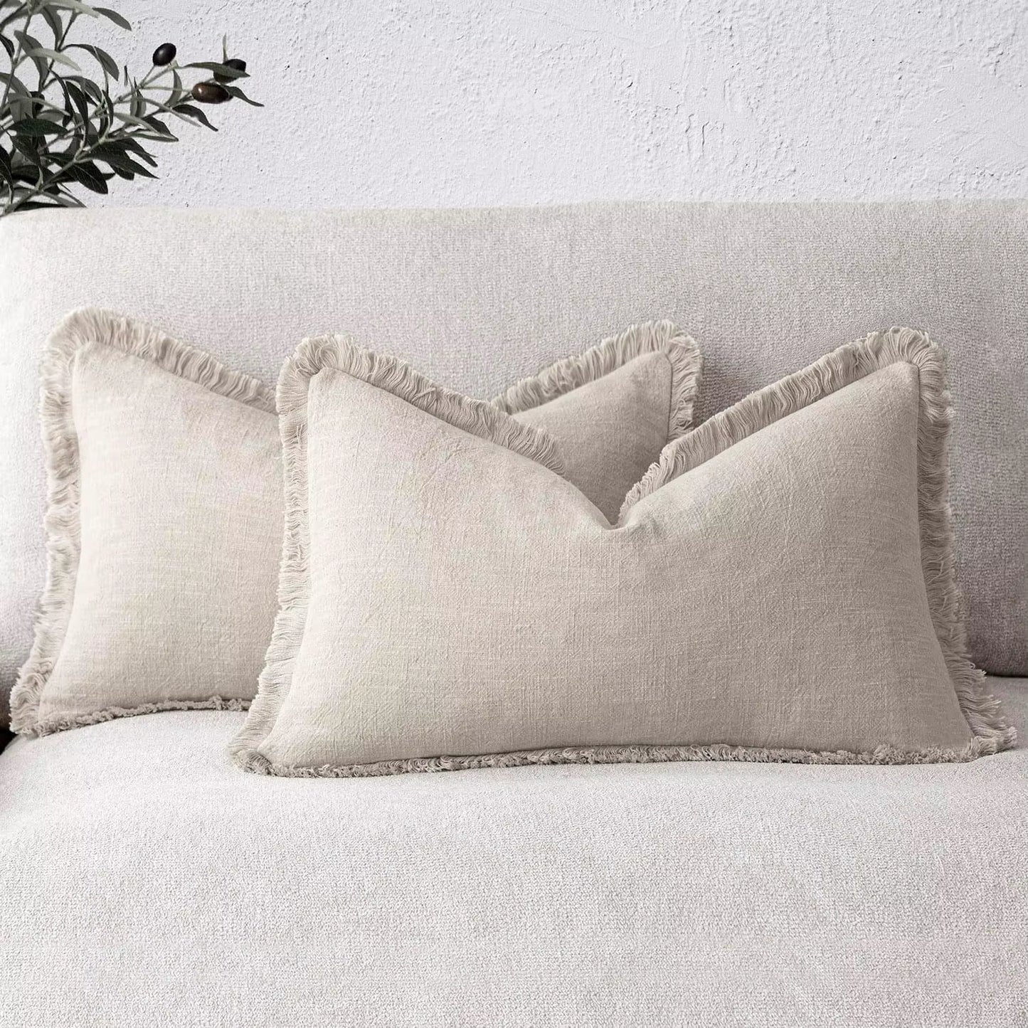 Linen Effect Fringed Cushion Cover (Set of 2)