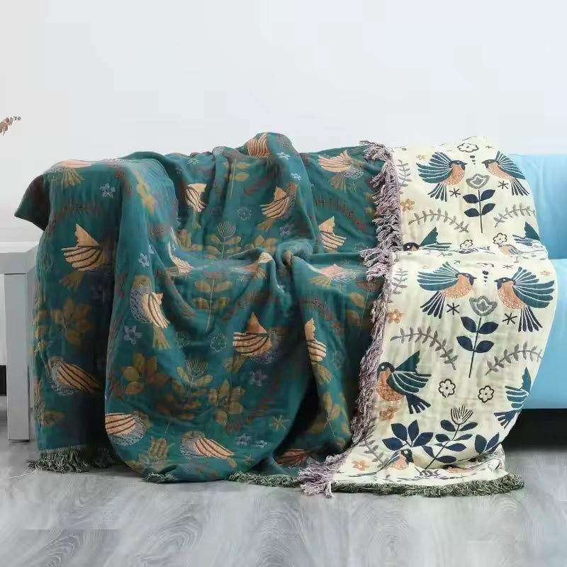 Lovebird Double-Sided Cotton Throw