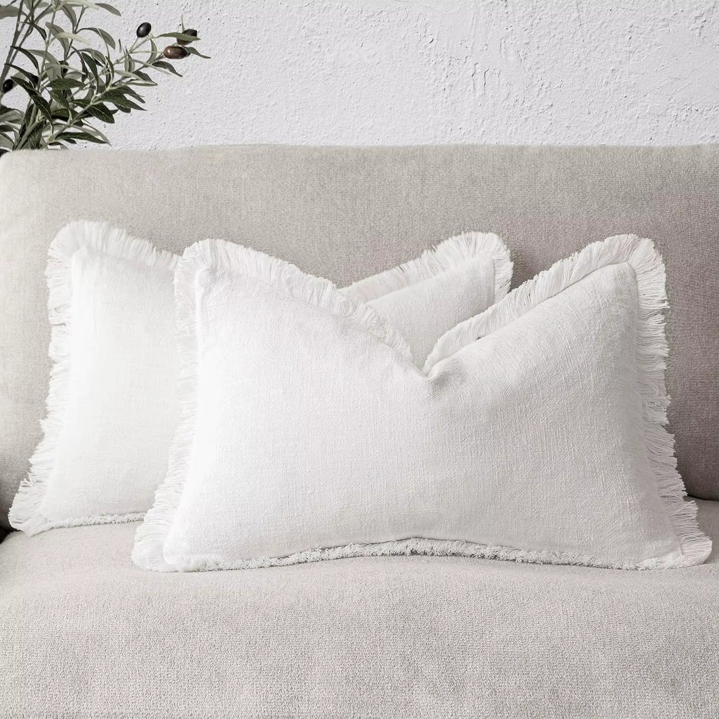 Linen Effect Fringed Cushion Cover (Set of 2)
