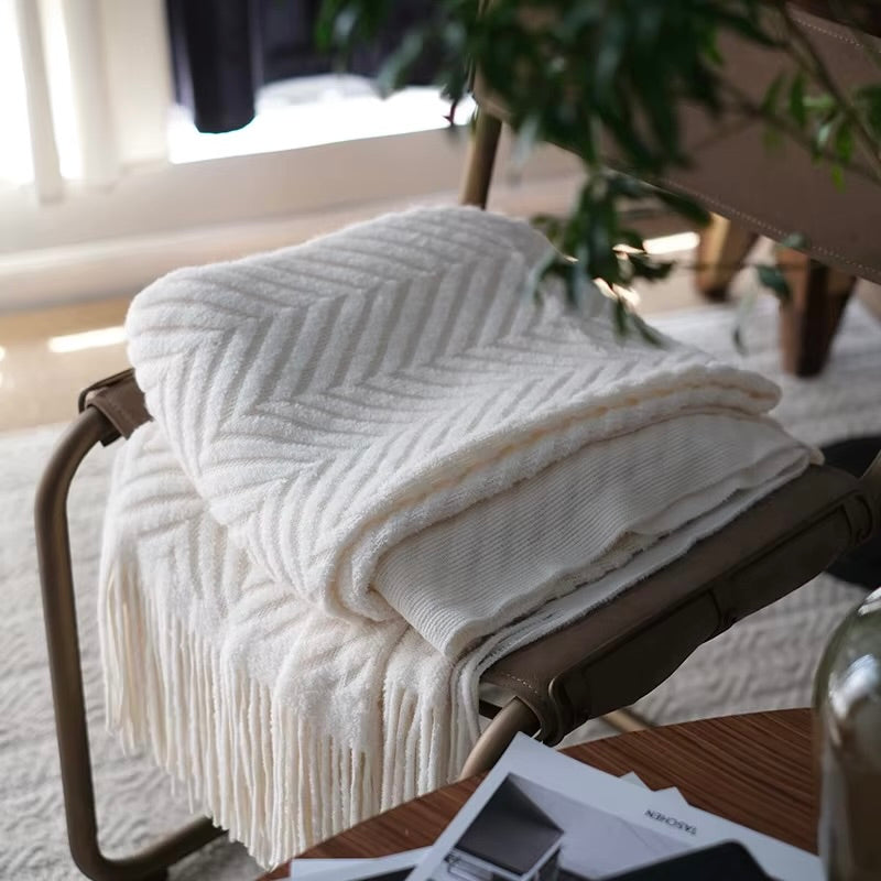 Knitted Zigzag Tassel Throw