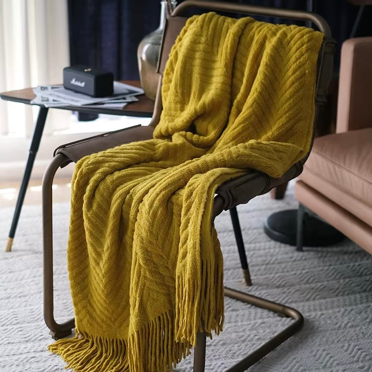 Knitted Zigzag Tassel Throw