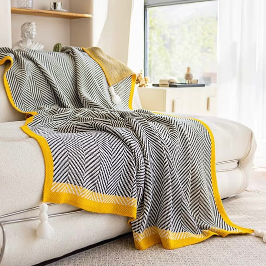 Zigzag Knit Tassel Throw