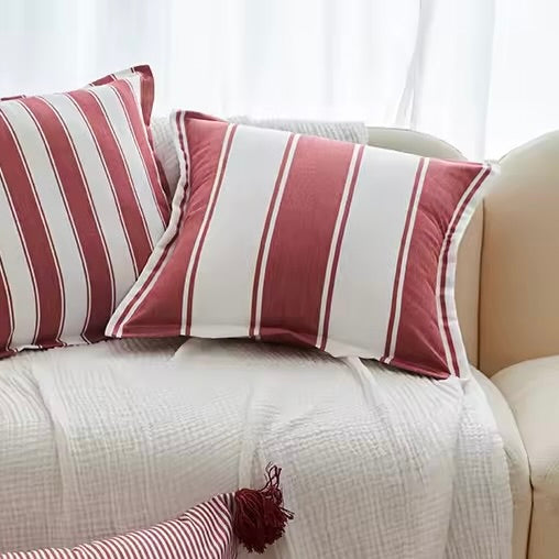 Red & Ivory Large Stripe Cushion Cover