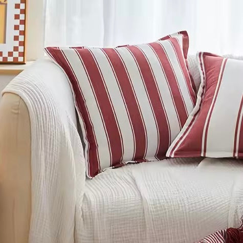 Red & Ivory Medium Stripe Cushion Cover